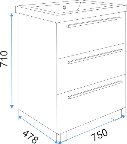 Мебель для ванной 1MarKa Соната 75Н с 3 ящиками, белый глянец фото 5 Мебель для ванной 1MarKa Соната 75Н с 3 ящиками, белый глянец фото 5