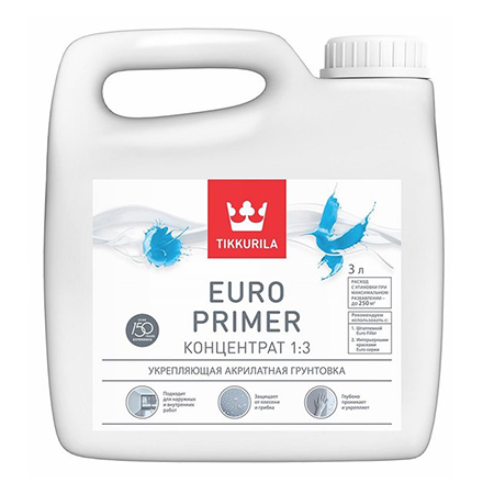 TIKKURILA EURO PRIMER Концентрат 1:3 грунтовка акрилатная, укрепляющая (10л)