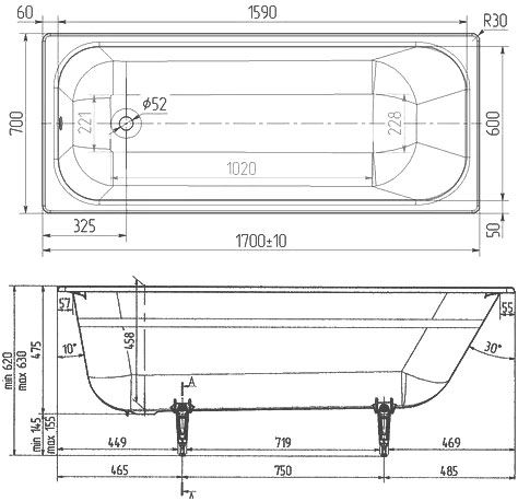 Чугунная ванна Wotte Start 170x70, с ручками фото 6 Чугунная ванна Wotte Start 170x70, с ручками фото 6