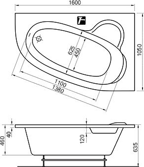 Акриловая ванна Ravak Asymmetric 160x105 R с ножками фото 5 Акриловая ванна Ravak Asymmetric 160x105 R с ножками фото 5