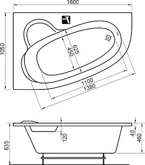 Акриловая ванна Ravak Asymmetric 160x105 L с ножками фото 5 Акриловая ванна Ravak Asymmetric 160x105 L с ножками фото 5