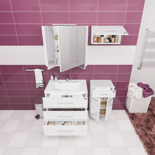 Мебель для ванной СанТа Омега 90 напольная, белая, с 3 ящиками фото 2