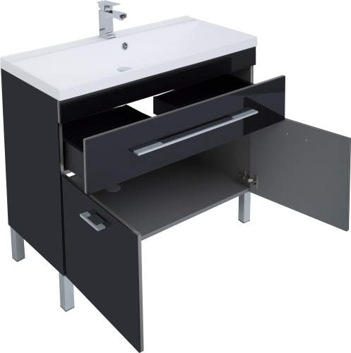 Мебель для ванной Aquanet Верона 100 черная, 1 ящик, 2 двери фото 8