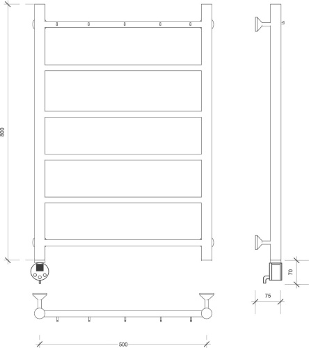 Полотенцесушитель электрический Secado Триада 1 К 80х50, хром, L фото 3