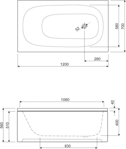 Акриловая ванна Cezares Eco 120x70 фото 2