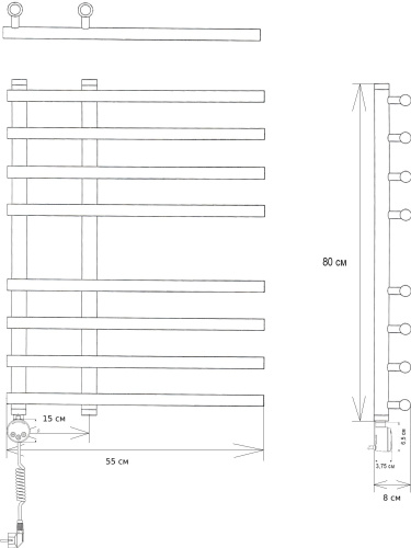 Полотенцесушитель электрический EWRIKA Медея LT 80х55 L, хром фото 6