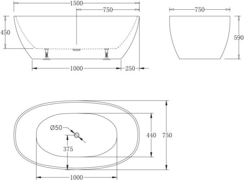 Акриловая ванна BelBagno BB81-1500 150x75 фото 4