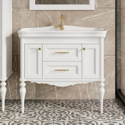 Мебель для ванной ValenHouse Эстетика 100, белая, подвесная, ручки золото фото 3