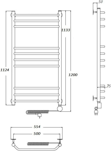 Полотенцесушитель электрический Тругор Браво эл ТЭН 3 ЛЦ4 120x50 фото 3