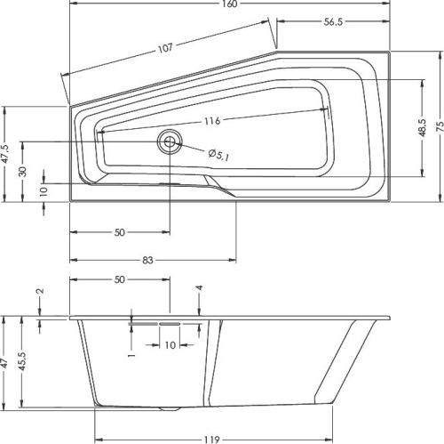 Акриловая ванна Riho Rething Space R, 160x75 фото 3