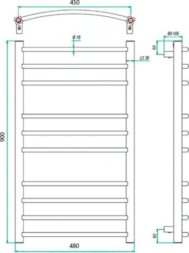 Полотенцесушитель водяной Grota Eco Calma 48х90 фото 4