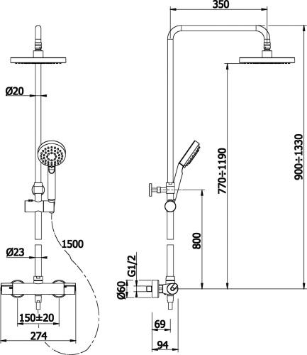 Душевая стойка Omnires Y 1244X/6 с термостатом, хром фото 2