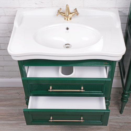 Мебель для ванной ValenHouse Эстетика 80, зеленая, подвесная, ручки бронза фото 3
