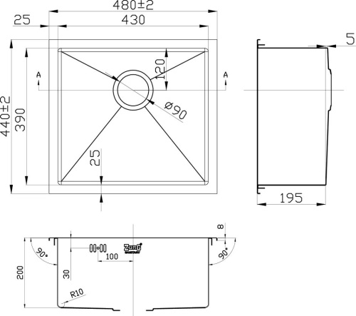 Комплект Мойка кухонная Zorg Inox RX RX-4844 + Измельчитель отходов Zorg Inox D ZR-56 D фото 4
