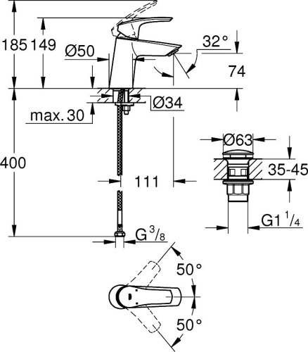 Смеситель Grohe Eurosmart 23968003 для раковины фото 4
