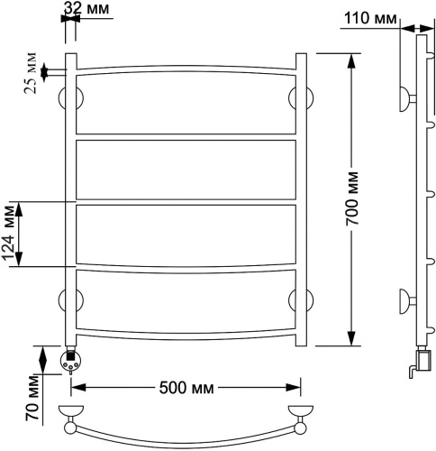 Полотенцесушитель электрический Secado Милан 1 плюс 50х70 (32/25) L фото 3