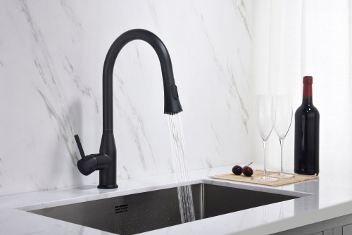 Смеситель Timo Saona 2336/03FL для кухонной мойки, черный фото 3