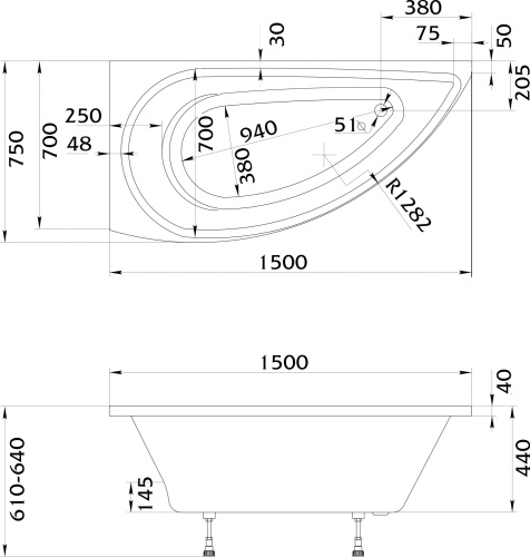 Акриловая ванна 1MarKa Piccolo 150x75 L без гидромассажа фото 8