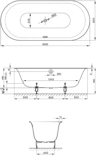 Стальная ванна Bette Lux Oval 180x80, черная фото 6