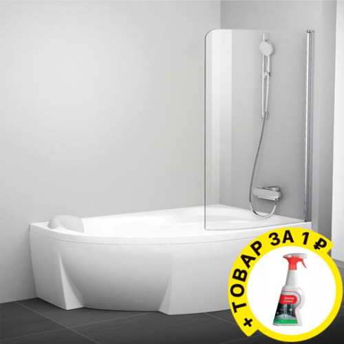 Шторка на ванну Ravak Rosa CVSK1 160/170 R Transparent, профиль блестящий + средство для ванн и душевых кабин фото 4