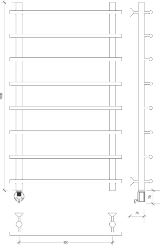 Полотенцесушитель электрический Secado Турин 1 100х50, хром, L фото 3