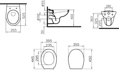 Комплект VitrA Uno 9773B003-7206 подвесной унитаз + инсталляция + кнопка фото 19