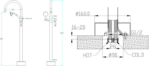 46 884 руб. Смеситель Boheme Medici 309 напольный, для ванны с душем фото 2 Смеситель Boheme Medici 309 напольный, для ванны с душем фото 2