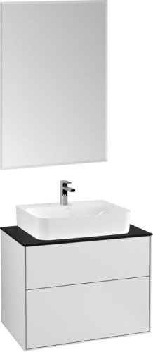 Мебель для ванной Villeroy & Boch Finion 80 white matt lacquer, glass black matt, с настенным освещением фото 6