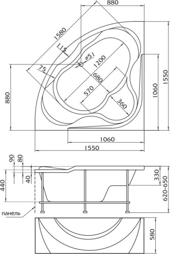 Акриловая ванна 1MarKa Luxe 155x155 фото 4