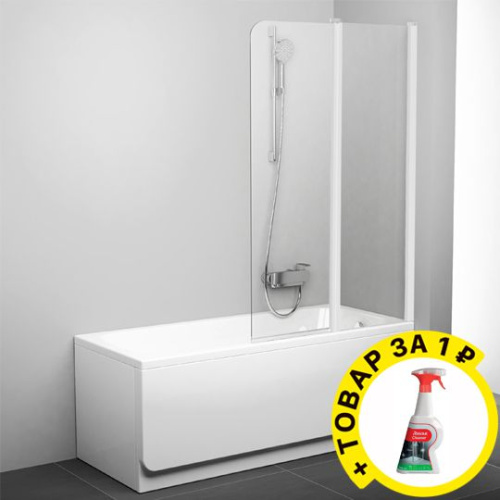 Шторка на ванну Ravak CVS2-100 R Transparent, профиль белый + средство для ванн и душевых кабин фото 3