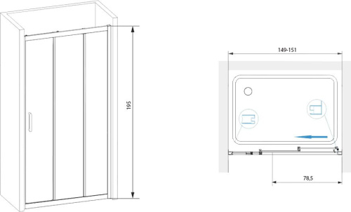 Душевая дверь в нишу RGW Passage PA-13 (149-151) x195 профиль хром, стекло прозрачное фото 2