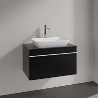 Мебель для ванной Villeroy & Boch Venticello 75 black matt lacquer, с белой ручкой