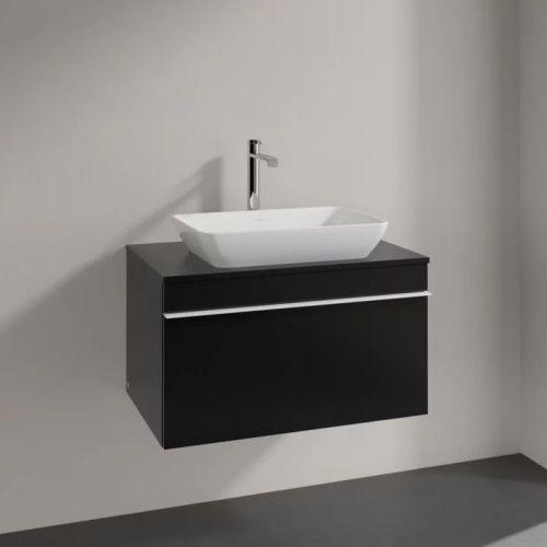 Мебель для ванной Villeroy & Boch Venticello 75 black matt lacquer, с белой ручкой