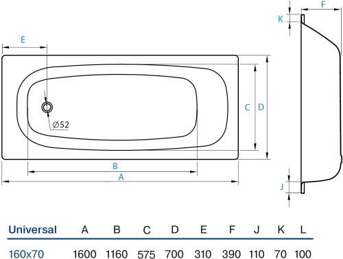 Стальная ванна Koller Pool Universal 160x70 фото 6