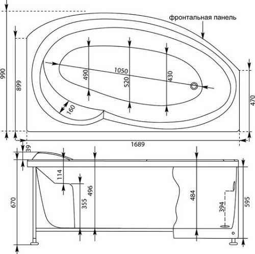 Акриловая ванна Aquanet Jersey 00205329 170x100 R с каркасом фото 5