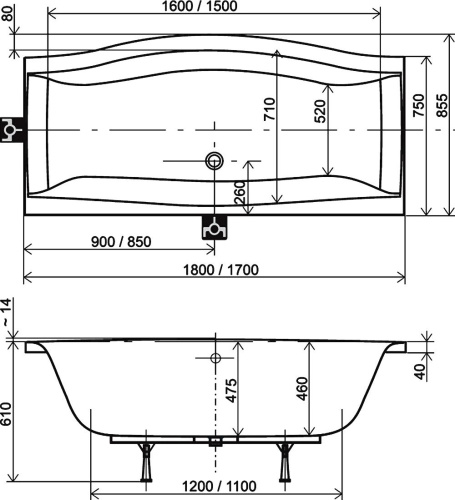 Акриловая ванна Ravak Magnolia 170x75 с ножками фото 8