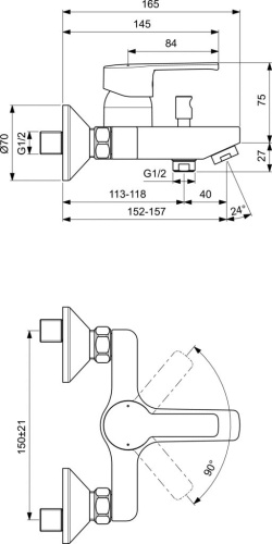 6 630 руб. Смеситель Vidima Uno BA322AA для ванны с душем фото 2 Смеситель Vidima Uno BA322AA для ванны с душем фото 2