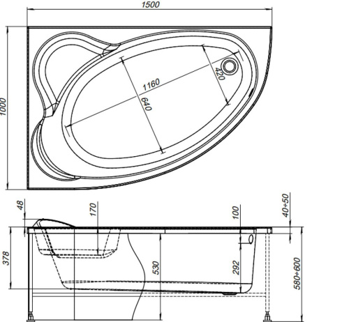 Акриловая ванна Aquanet Lyra 255738 150х100 R с каркасом фото 8