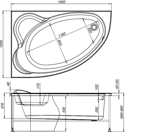 Акриловая ванна Aquanet Lyra 255738 150х100 R с каркасом фото 9