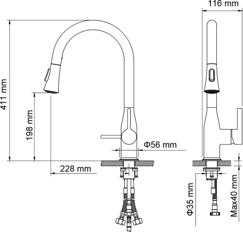 Смеситель Timo Saona 2336/03FL для кухонной мойки, черный фото 11