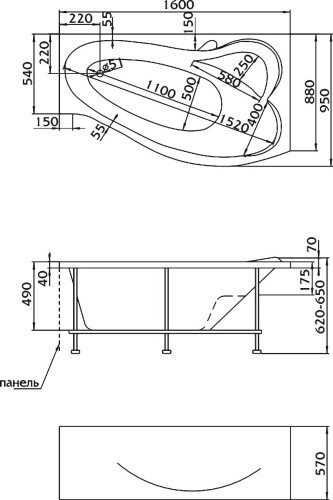 Акриловая ванна Marka One Gracia 160x95 L фото 6