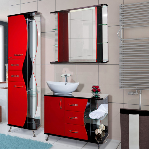 Мебель для ванной Bellezza Рио 90 L красная с черным фото 6
