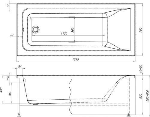 Акриловая ванна Aquanet Bright 267835 170x70 с каркасом, белая фото 10