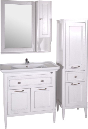 Мебель для ванной ASB-Woodline Гранда 85 белая, патина серебро фото 2
