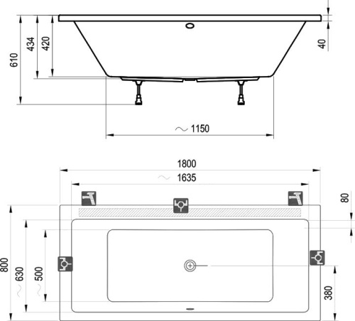 Акриловая ванна Ravak Formy 01 180x80 с ножками фото 4 Акриловая ванна Ravak Formy 01 180x80 с ножками фото 4