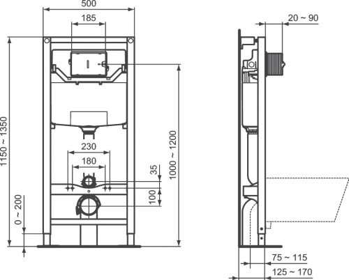 Комплект Унитаз подвесной Ideal Standard Tesi T354601 + Система инсталляции Ideal Standard ProSys 120P R027767 + Кнопка смыва R0124AA хром фото 7