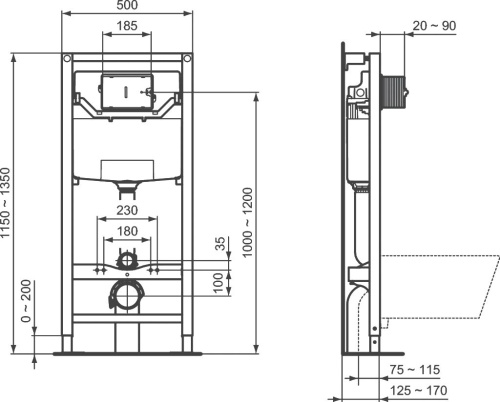 Комплект Унитаз Duravit Architec 45720900A1 + Инсталляция Ideal Standard ProSys + Кнопка смыва Ideal Standard ProSys Oleas R0124AC белая фото 7