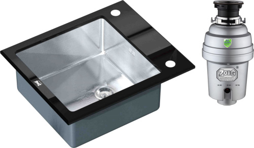 Комплект Мойка кухонная Zorg Inox Glass GL-6051-BLACK черное стекло + Измельчитель отходов Zorg Inox D ZR-38 D фото 4