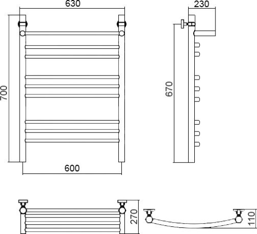 Полотенцесушитель водяной Aquanerzh Дуга групповая с полкой 70х60 фото 3