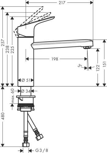 Смеситель Hansgrohe Focus M43 71816800 для кухонной мойки, сталь фото 3